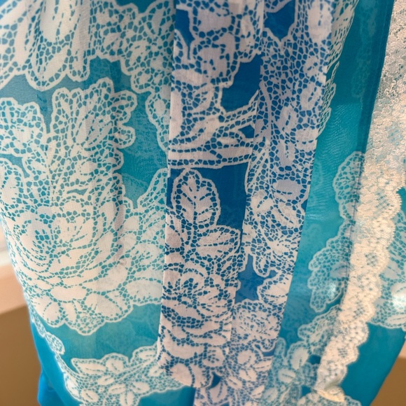 In Bloom by Jonquil Bridal Robes blue ombré lace detail silky robe w/ tie Large - Picture 5 of 12